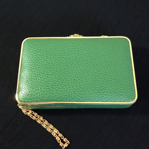 AUTHENTIC J. Mc LAUGHLIN GREEN LEATHER CLUTCH - Picture 2 of 6